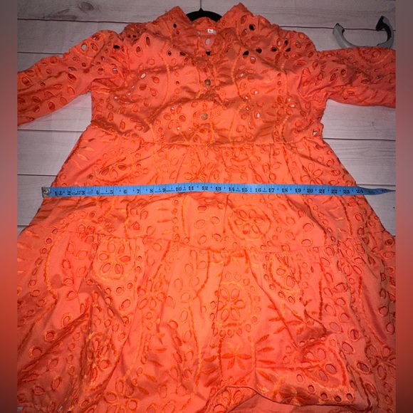 SHEIN Vibrant Orange Eyelet Long Sleeve Dress Lined Size Large Party Fall Autumn - Picture 4 of 9